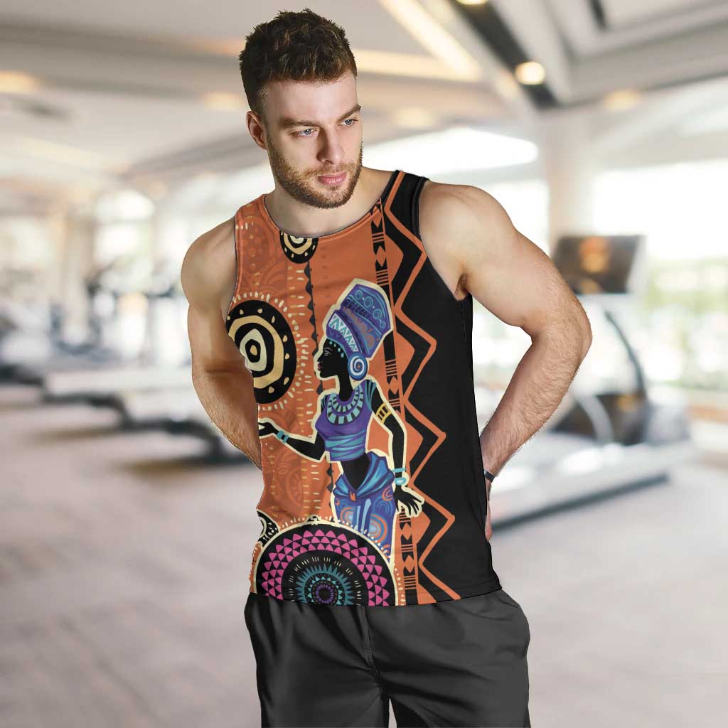 African Woman In Ethnic Dress Men Tank Top Ethnic Geometric Patterns - Wonder Print Shop