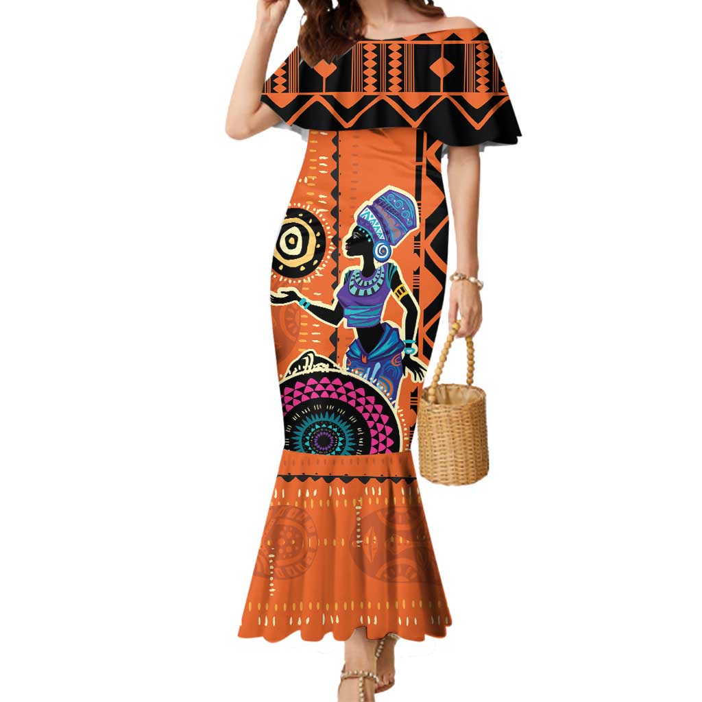 African Woman In Ethnic Dress Mermaid Dress Ethnic Geometric Patterns - Wonder Print Shop