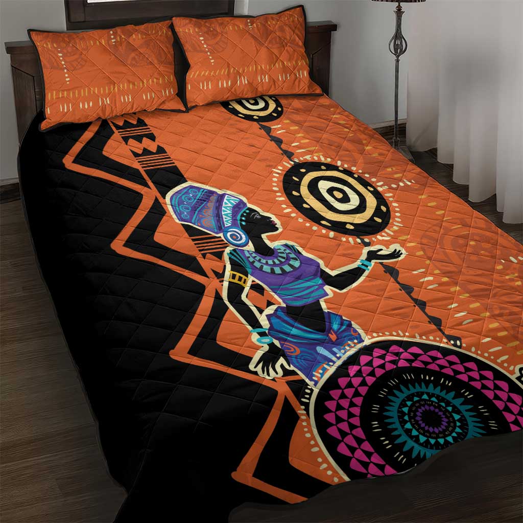 African Woman In Ethnic Dress Quilt Bed Set Ethnic Geometric Patterns - Wonder Print Shop