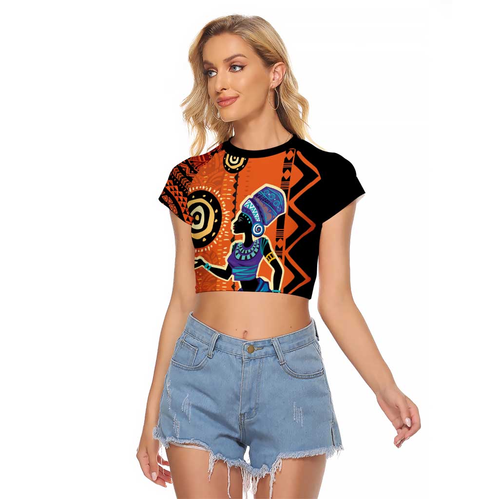 African Woman In Ethnic Dress Raglan Cropped T Shirt Ethnic Geometric Patterns - Wonder Print Shop