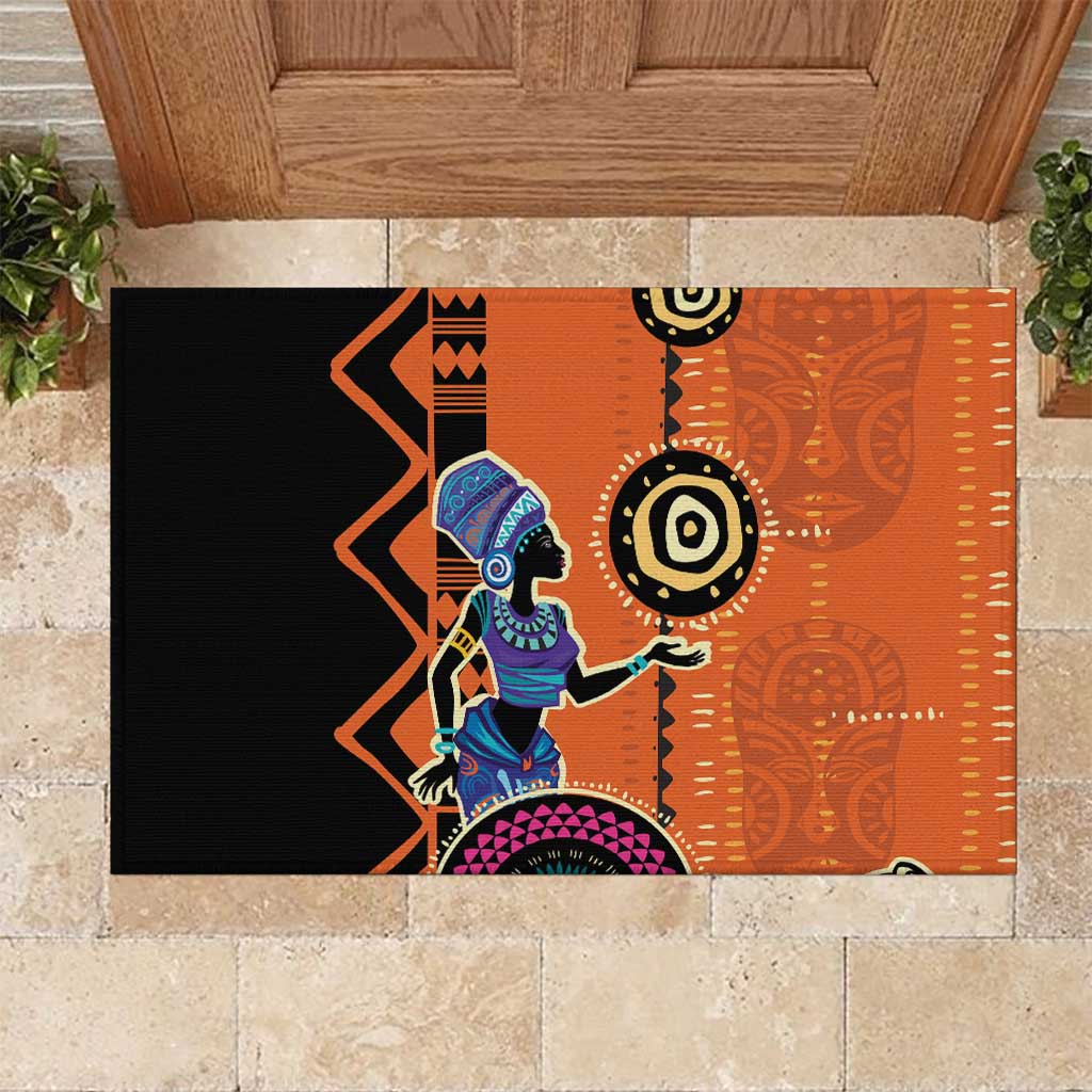 African Woman In Ethnic Dress Rubber Doormat Ethnic Geometric Patterns - Wonder Print Shop