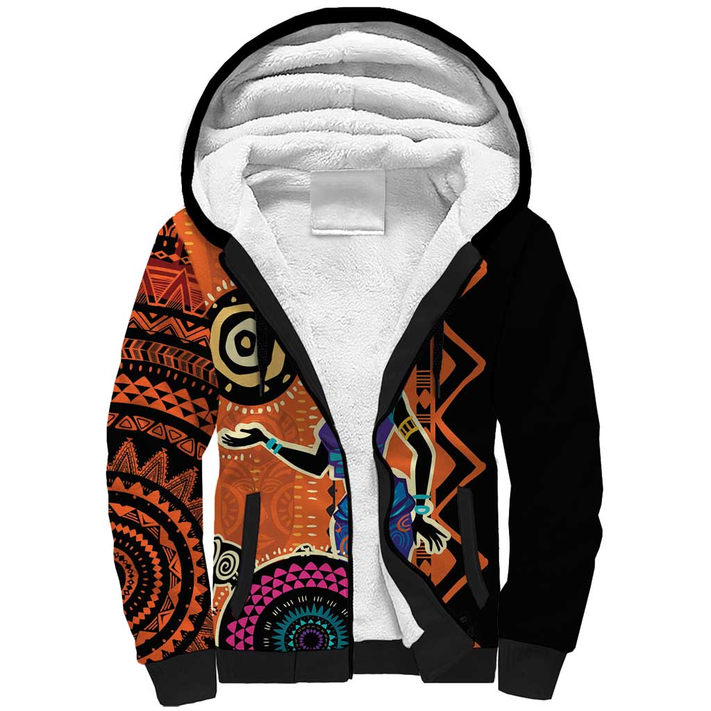 African Woman In Ethnic Dress Sherpa Hoodie Ethnic Geometric Patterns - Wonder Print Shop