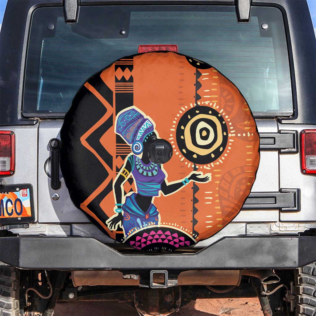 African Woman In Ethnic Dress Spare Tire Cover Ethnic Geometric Patterns - Wonder Print Shop