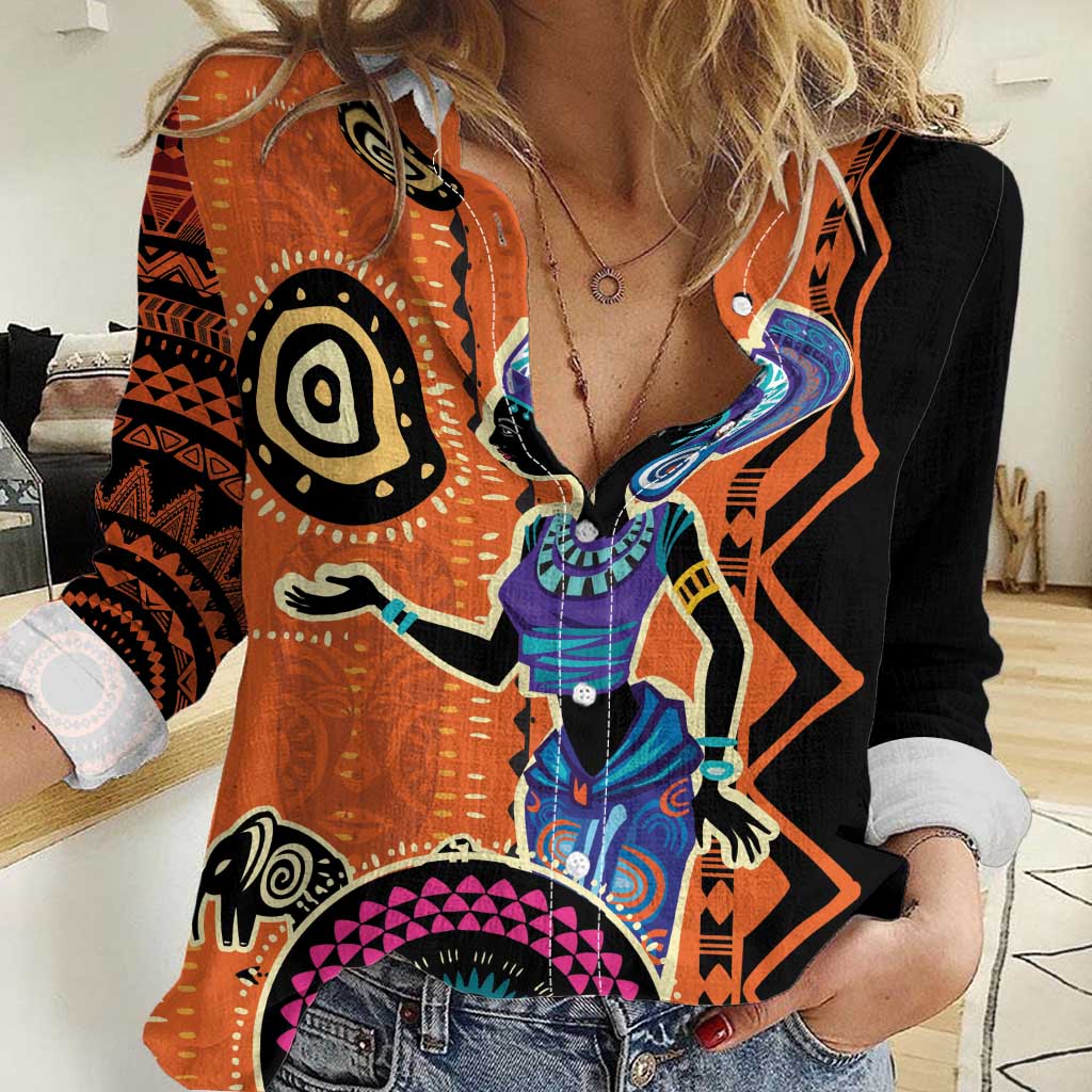 African Woman In Ethnic Dress Women Casual Shirt Ethnic Geometric Patterns