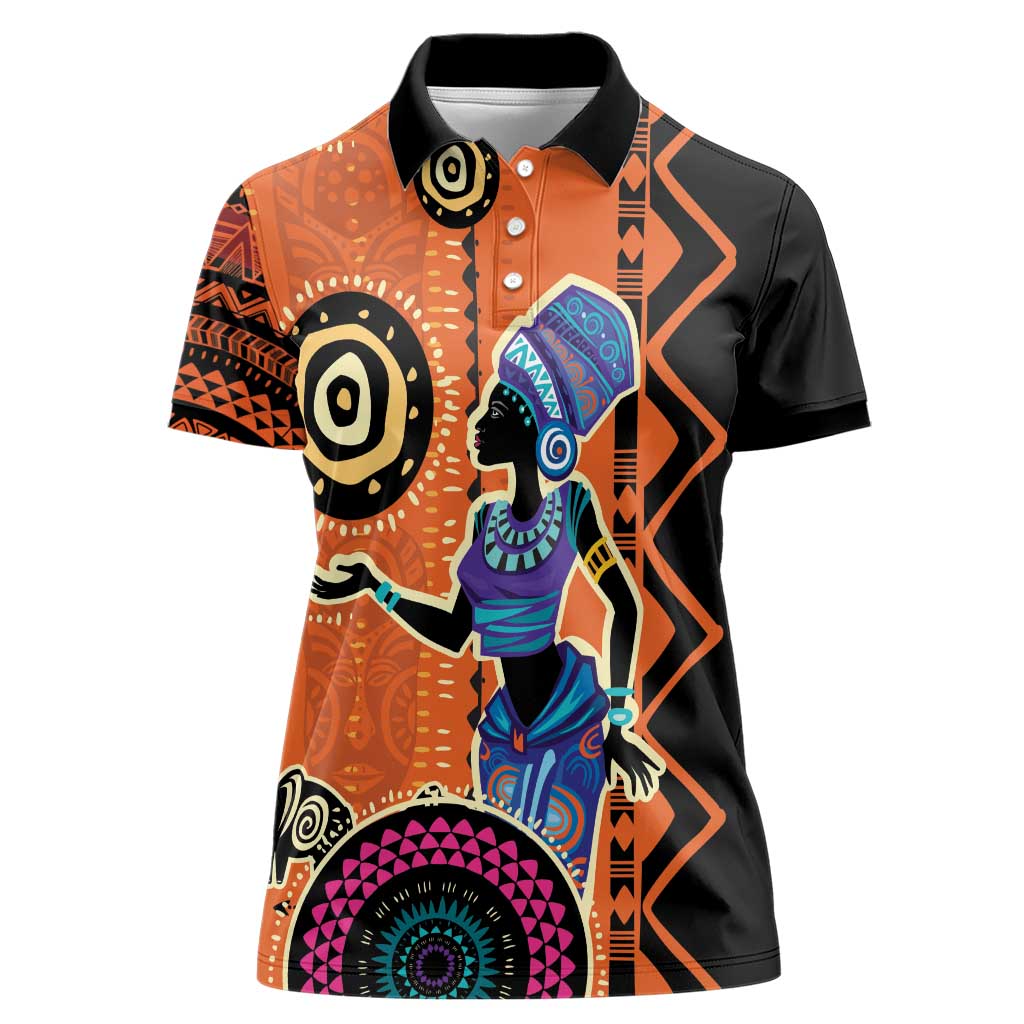 African Woman In Ethnic Dress Women Polo Shirt Ethnic Geometric Patterns - Wonder Print Shop