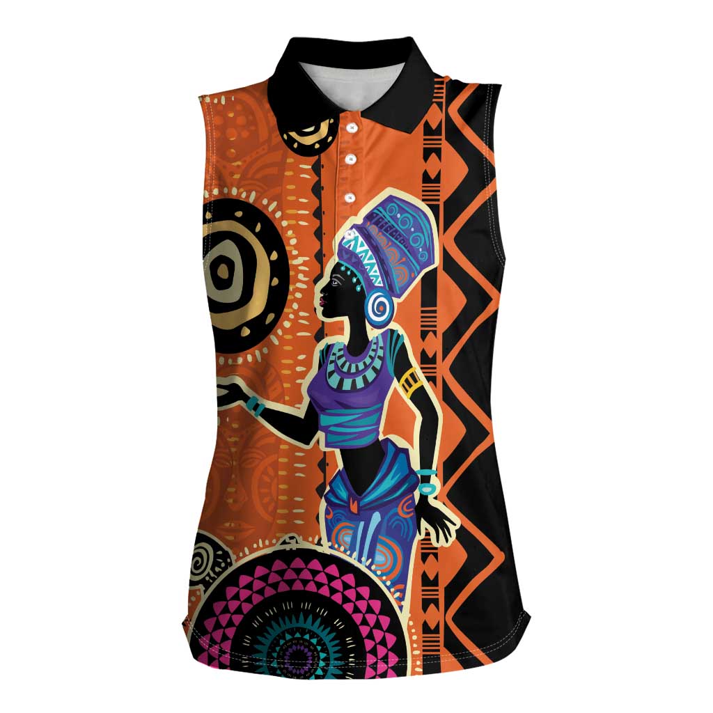 African Woman In Ethnic Dress Women Sleeveless Polo Shirt Ethnic Geometric Patterns - Wonder Print Shop