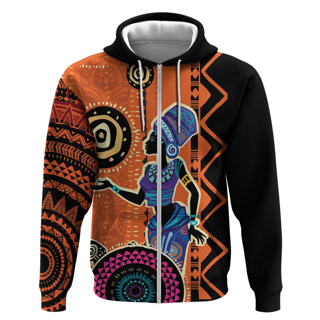 African Woman In Ethnic Dress Zip Hoodie Ethnic Geometric Patterns - Wonder Print Shop