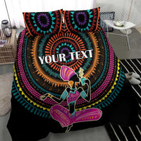 Personalized Africa bedding set with bold mandala print and “YOUR TEXT” on black comforter