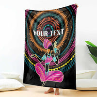 Personalized Africa blanket in black with centered 'YOUR TEXT' and colorful woman graphic