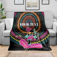 Personalized Africa blanket in black with 'YOUR TEXT' and colorful seated woman design