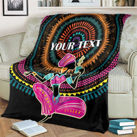 Personalized Africa blanket in black with 'YOUR TEXT' circular pattern and vibrant woman figure