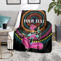 Personalized Africa blanket in black with 'YOUR TEXT' and colorful tribal-style woman illustration
