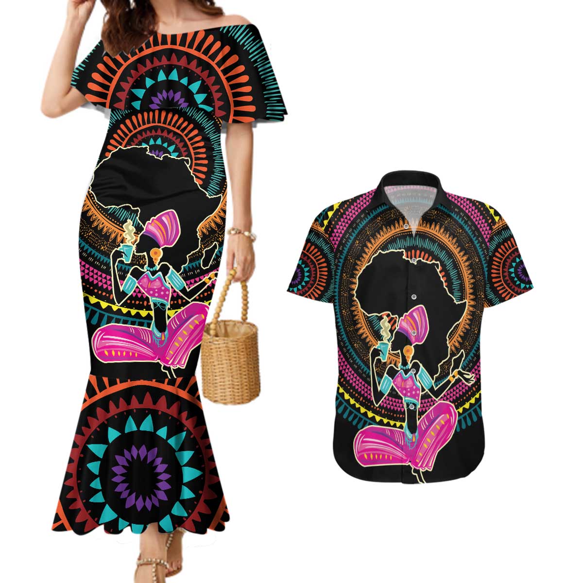 Personalized Africa Couples Matching Mermaid Dress and Hawaiian Shirt Beautiful Black Woman - Wonder Print Shop