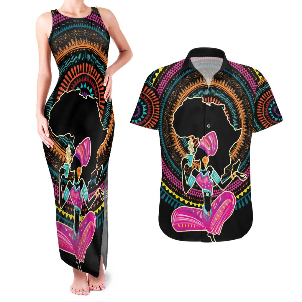 Personalized Africa Couples Matching Tank Maxi Dress and Hawaiian Shirt Beautiful Black Woman - Wonder Print Shop