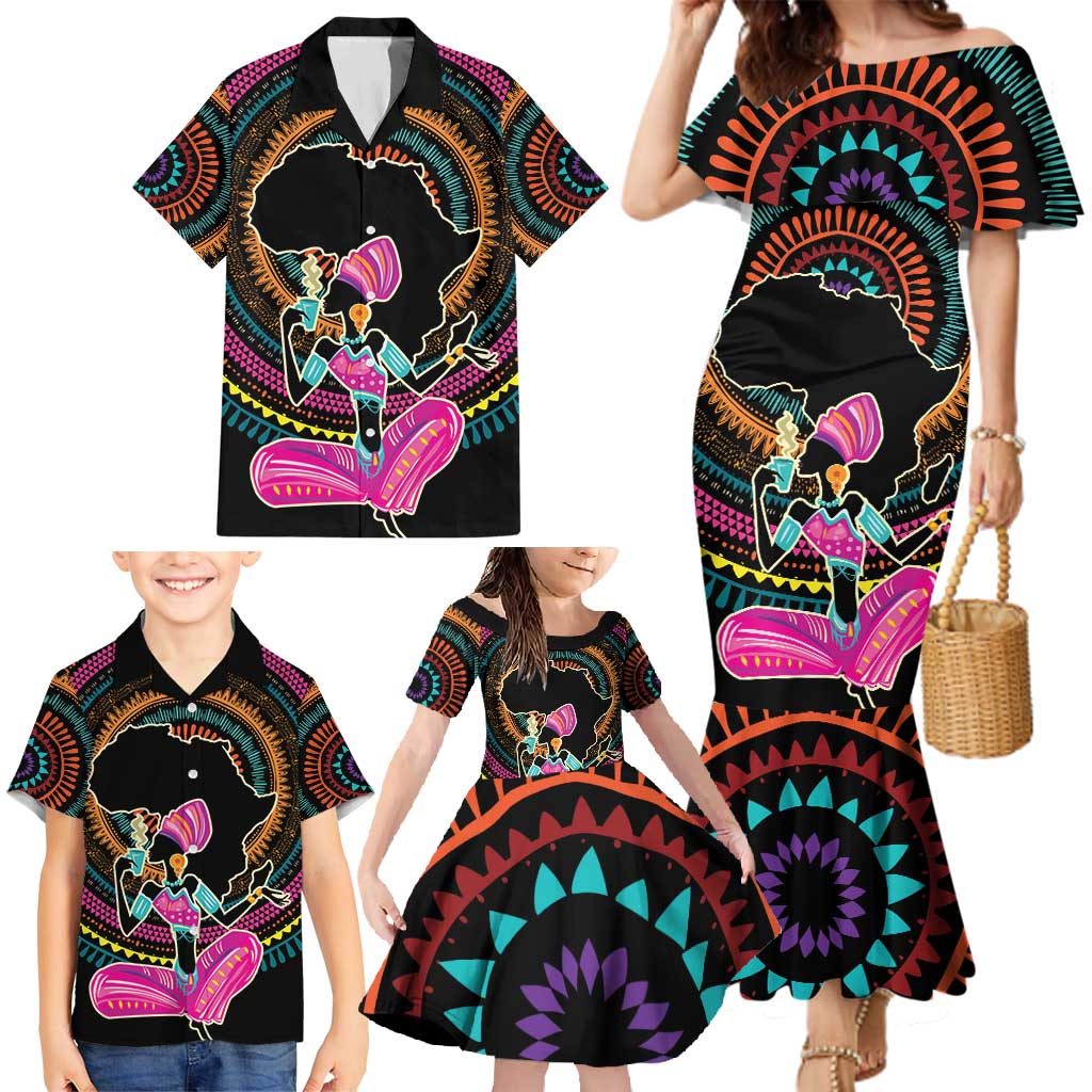 Personalized Africa Family Matching Mermaid Dress and Hawaiian Shirt Beautiful Black Woman - Wonder Print Shop