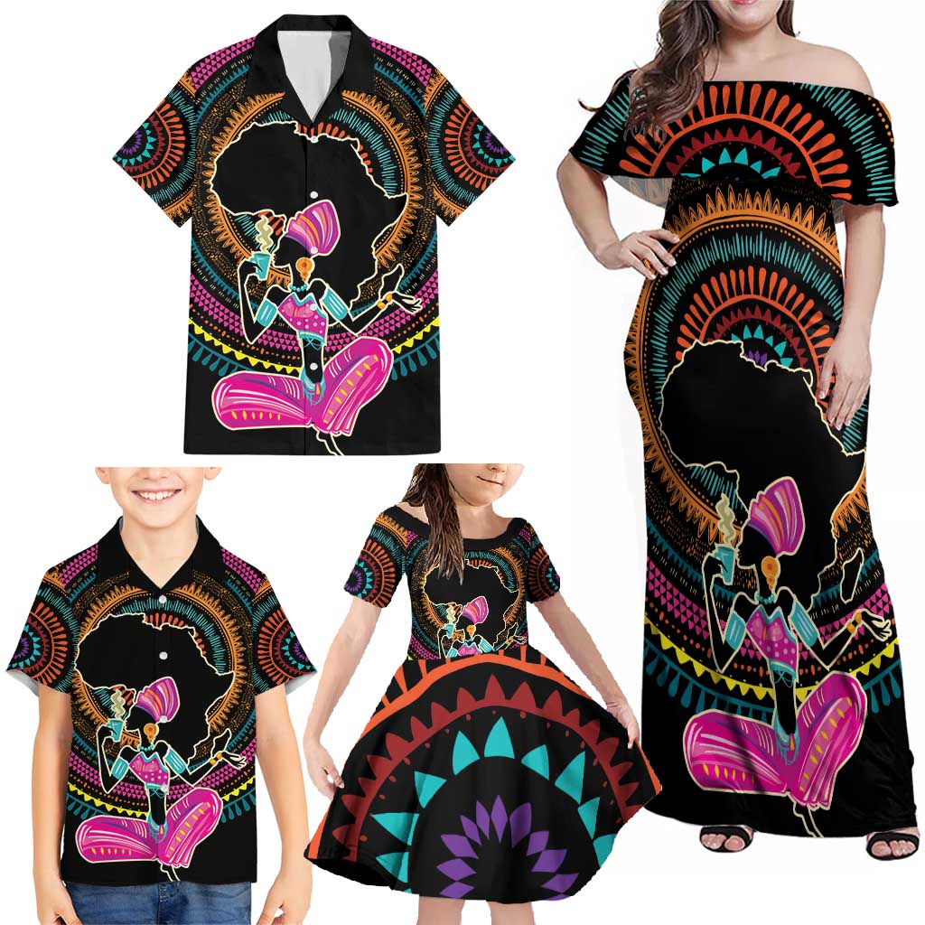 Personalized Africa Family Matching Off Shoulder Maxi Dress and Hawaiian Shirt Beautiful Black Woman - Wonder Print Shop