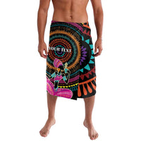 Black lavalava skirt with 'YOUR TEXT' and elephant artwork, circular border