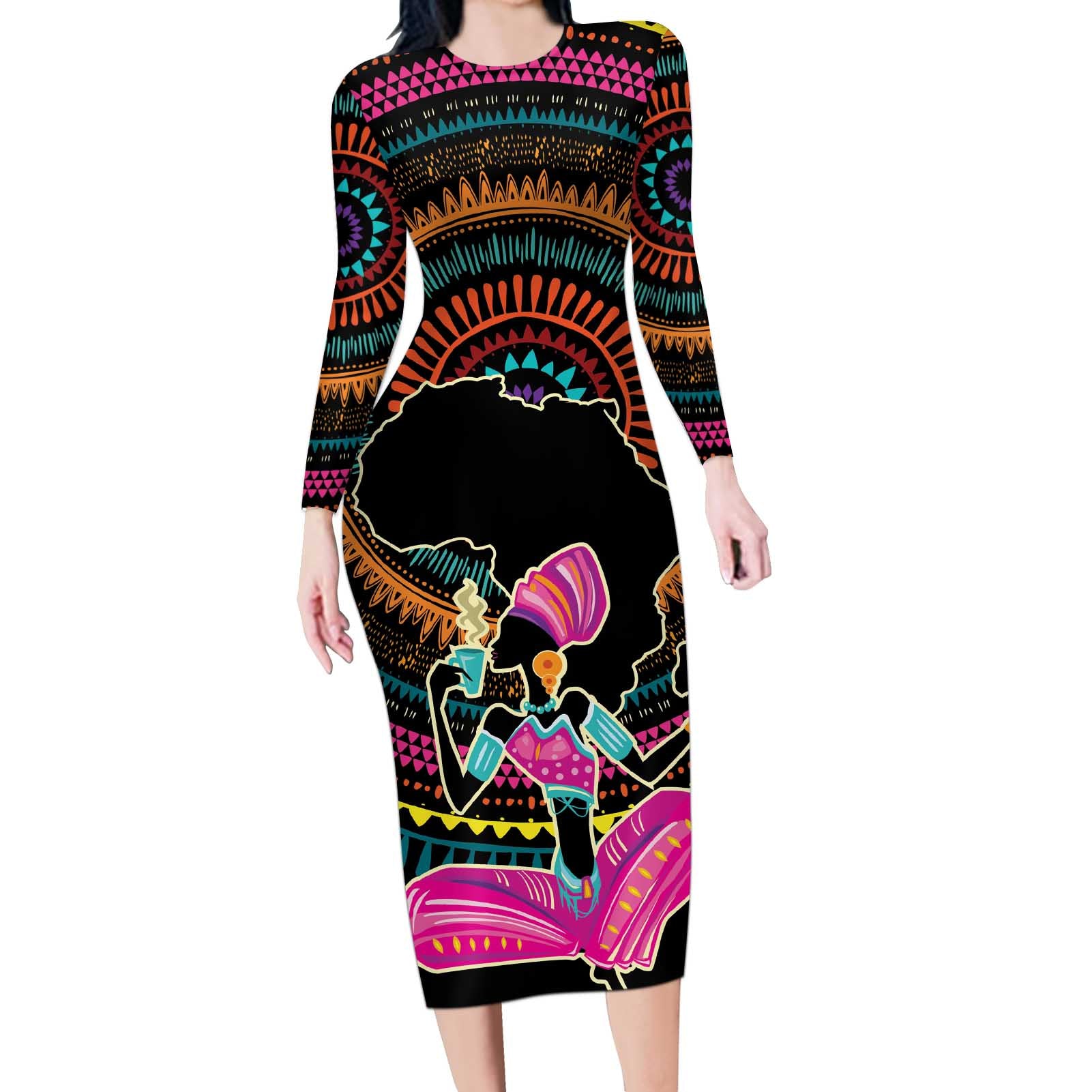 Personalized Africa Long Sleeve Bodycon Dress Beautiful Black Woman - Wonder Print Shop