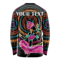 Black long-sleeve shirt with YOUR TEXT and African woman dance graphic