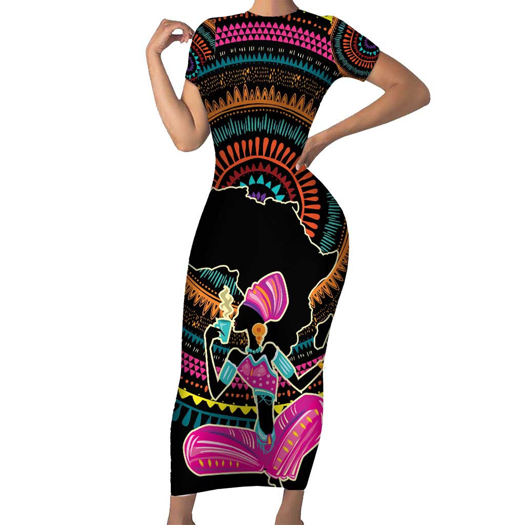 Personalized Africa Short Sleeve Bodycon Dress Beautiful Black Woman - Wonder Print Shop