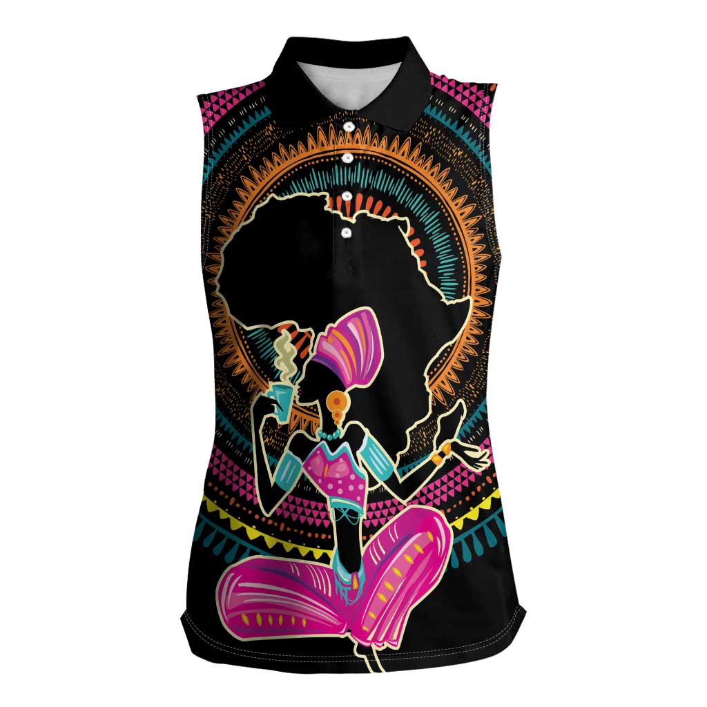 Personalized Africa Women Sleeveless Polo Shirt Beautiful Black Woman - Wonder Print Shop