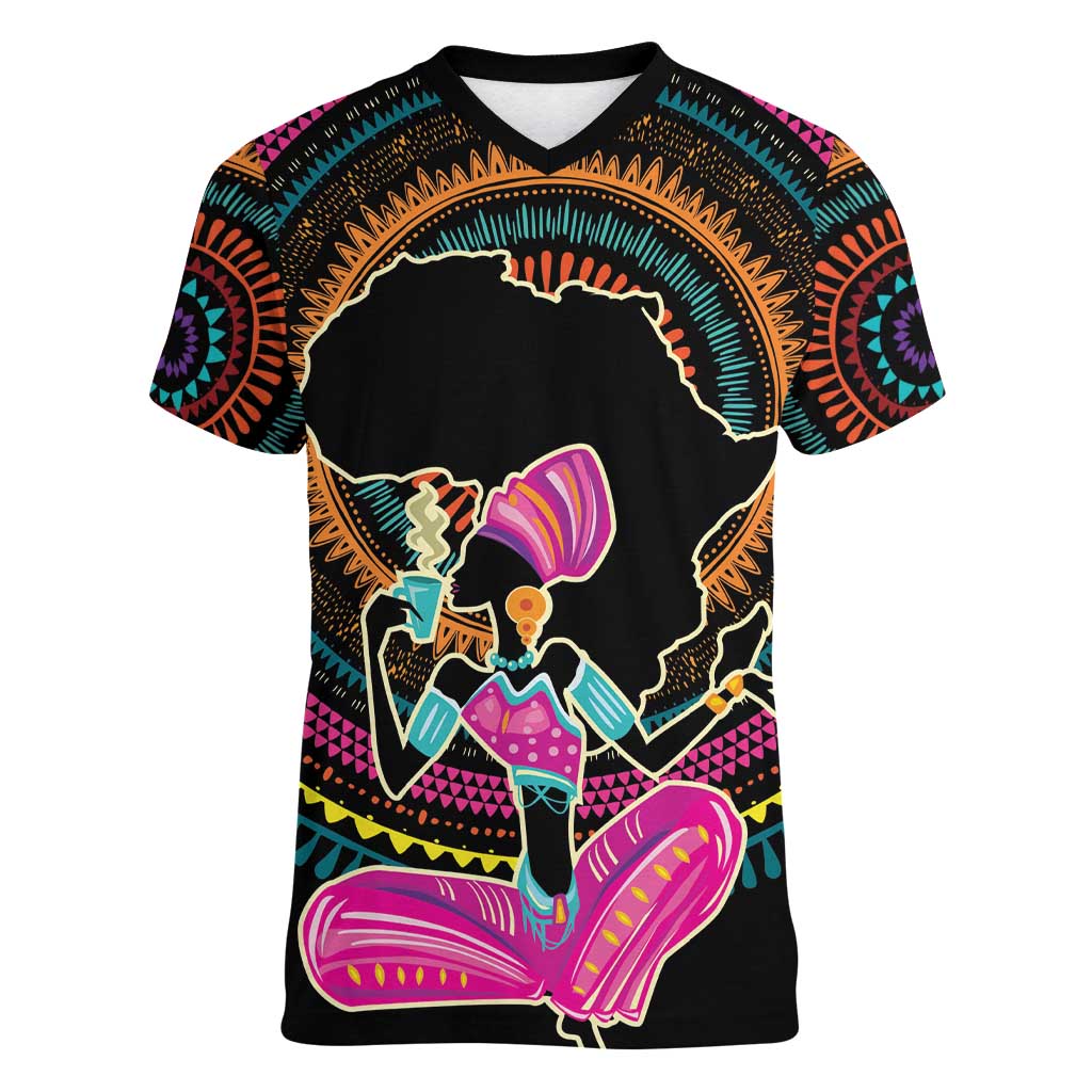 Personalized Africa Women V-Neck T-Shirt Beautiful Black Woman - Wonder Print Shop