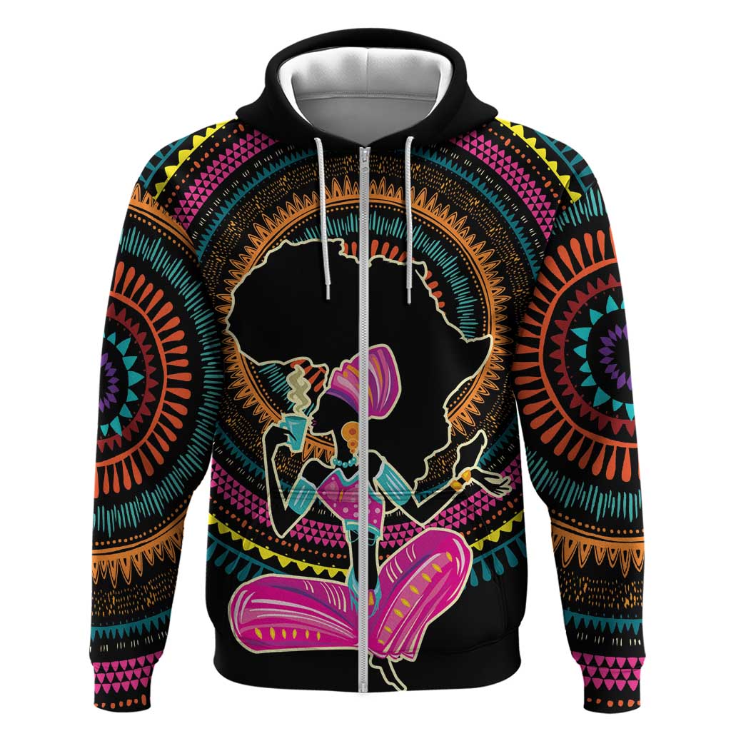 Personalized Africa Zip Hoodie Beautiful Black Woman - Wonder Print Shop