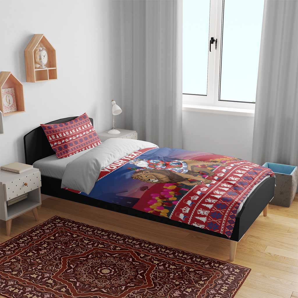 Netherlands Christmas Personalized Bedding Set Santa Riding Lion Fijne Kerstdagen - Wonder Print Shop