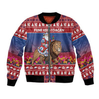 Netherlands Christmas Personalized Bomber Jacket Santa Riding Lion Fijne Kerstdagen - Wonder Print Shop
