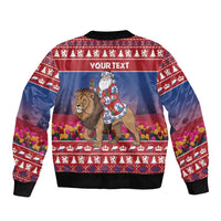 Netherlands Christmas Personalized Bomber Jacket Santa Riding Lion Fijne Kerstdagen - Wonder Print Shop