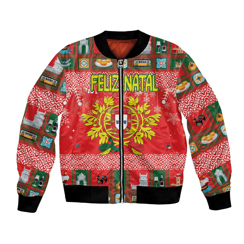 Personalized Portugal Christmas Bomber Jacket Coat Of Arms - Feliz Natal - Wonder Print Shop