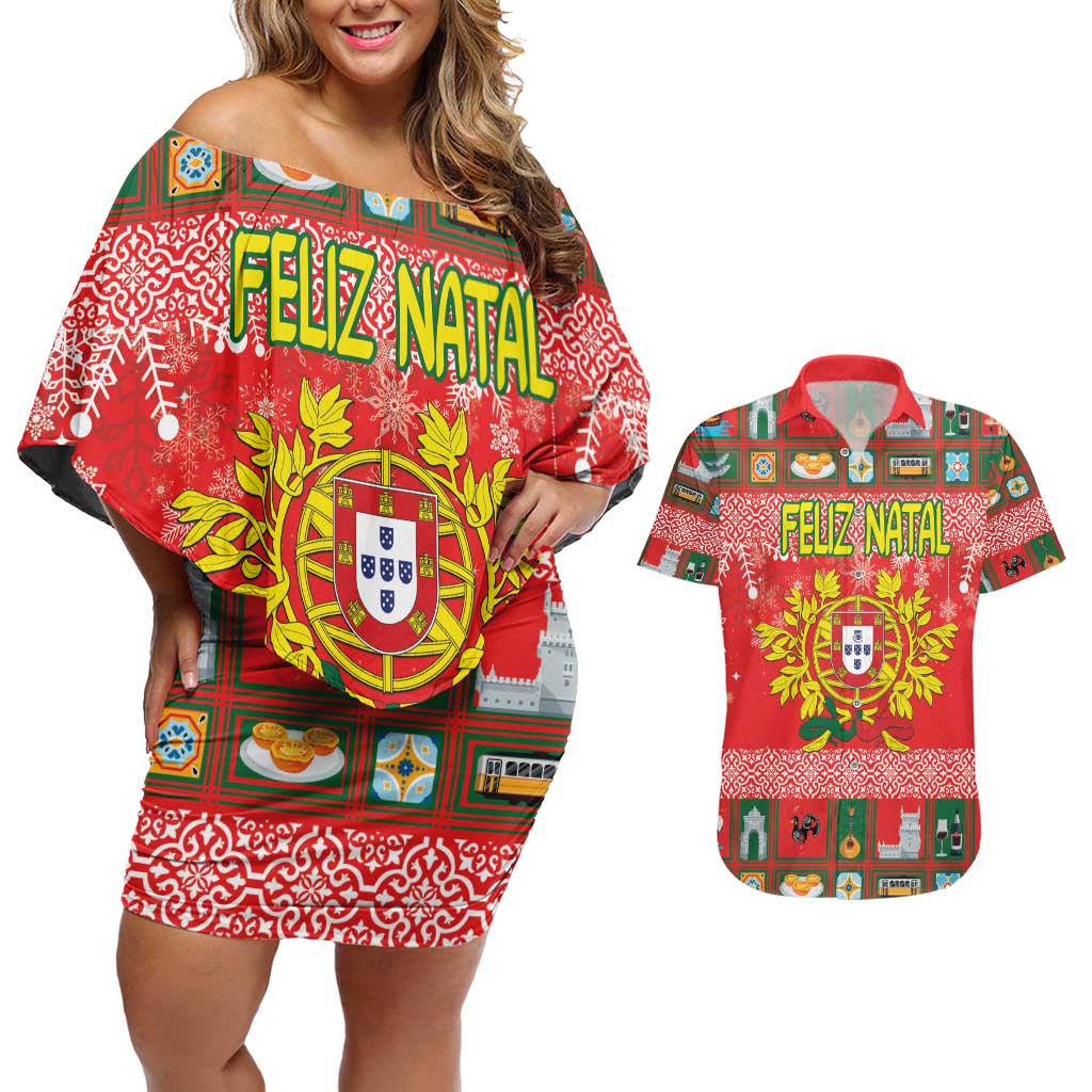 Personalized Portugal Christmas Couples Matching Off Shoulder Short Dress and Hawaiian Shirt Coat Of Arms - Feliz Natal - Wonder Print Shop