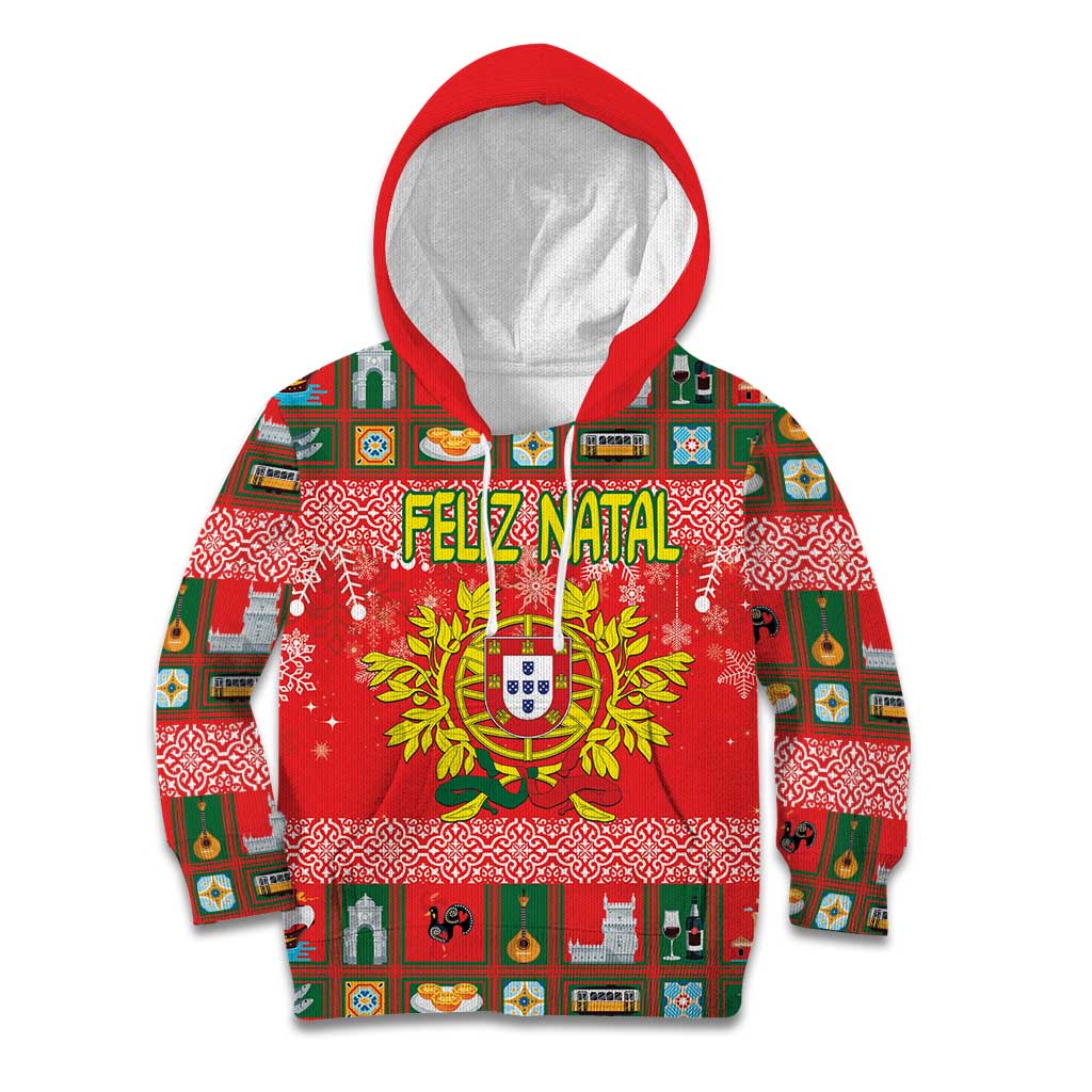 Personalized Portugal Christmas Kid Hoodie Coat Of Arms - Feliz Natal - Wonder Print Shop