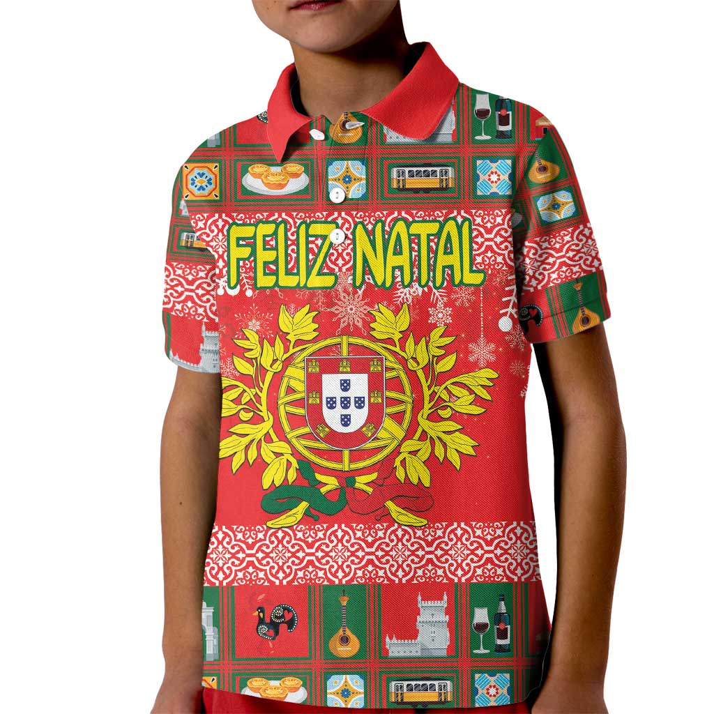 Personalized Portugal Christmas Kid Polo Shirt Coat Of Arms - Feliz Natal - Wonder Print Shop