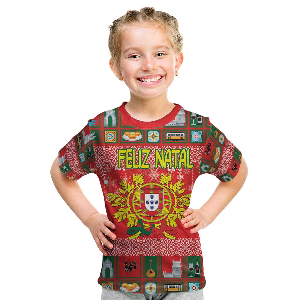 Personalized Portugal Christmas Kid T Shirt Coat Of Arms - Feliz Natal - Wonder Print Shop