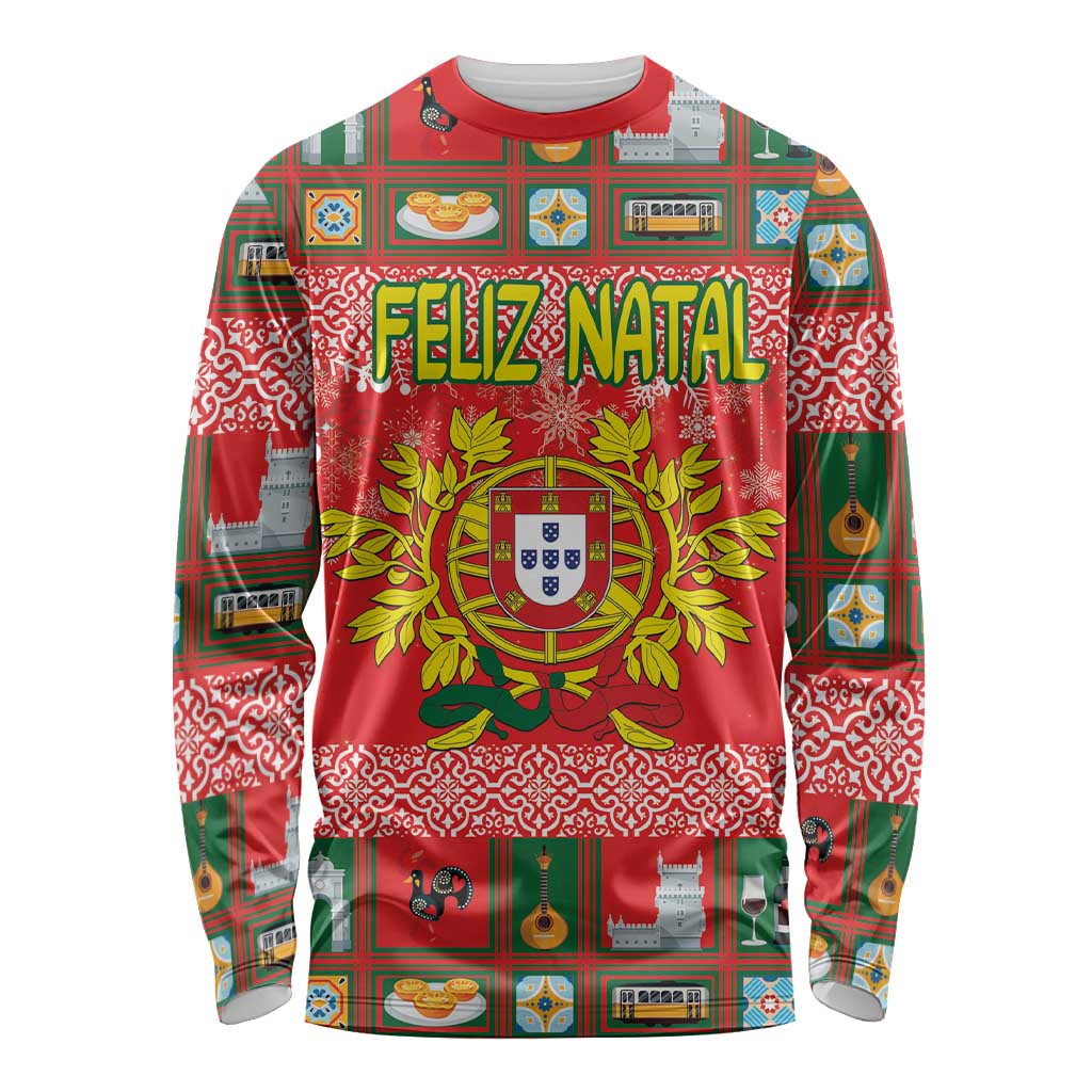 Personalized Portugal Christmas Long Sleeve Shirt Coat Of Arms - Feliz Natal - Wonder Print Shop