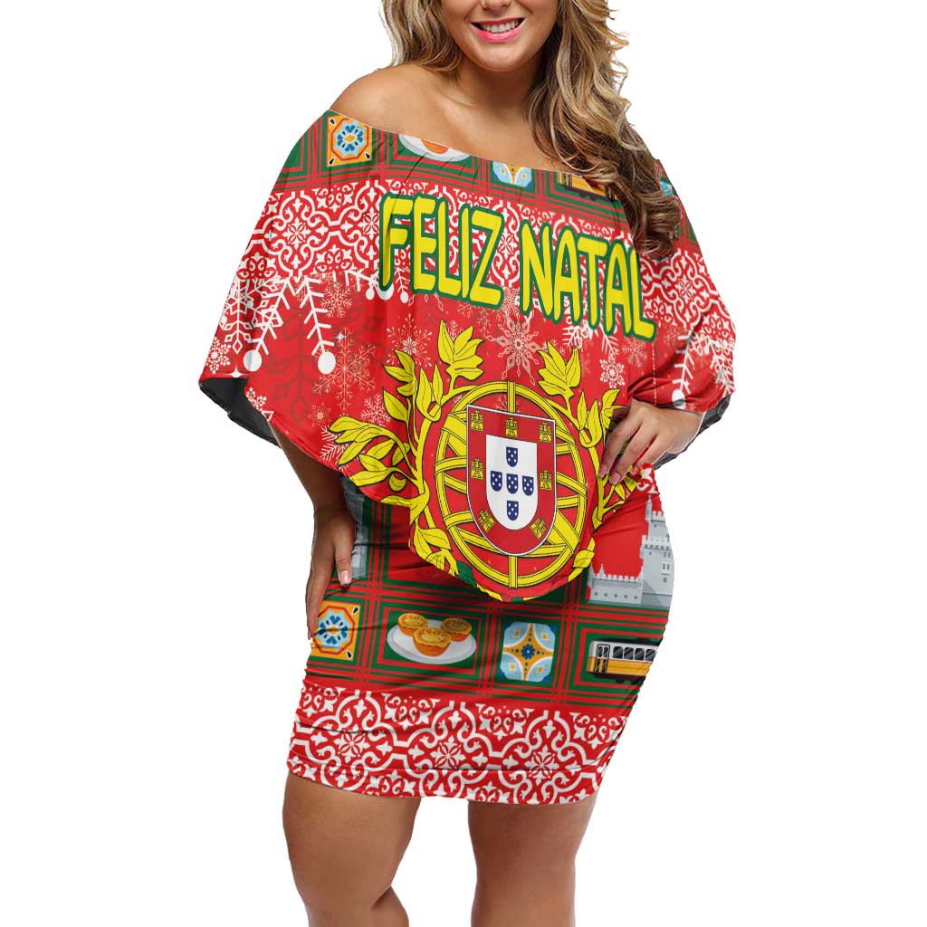 Personalized Portugal Christmas Off Shoulder Short Dress Coat Of Arms - Feliz Natal - Wonder Print Shop