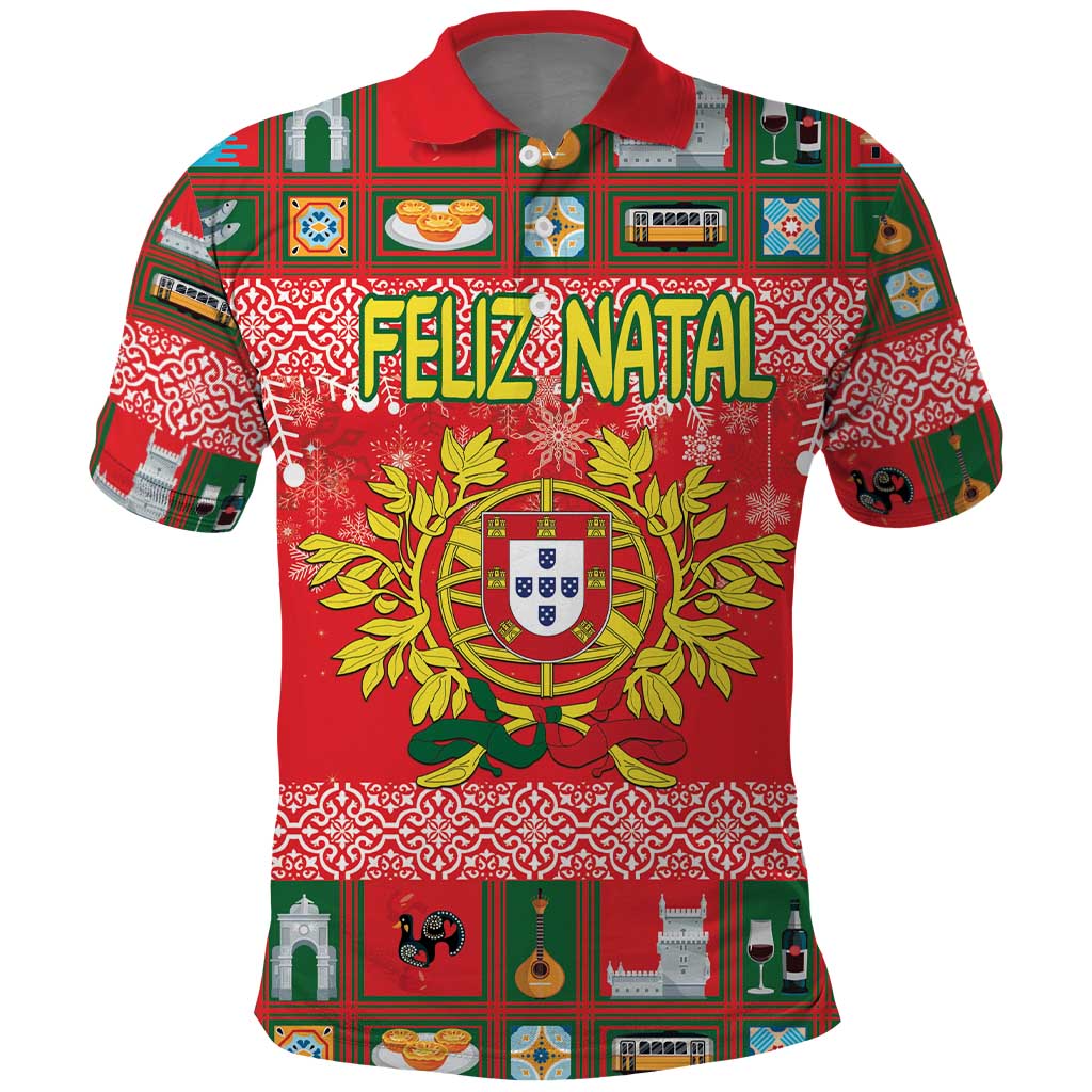 Personalized Portugal Christmas Polo Shirt Coat Of Arms - Feliz Natal - Wonder Print Shop