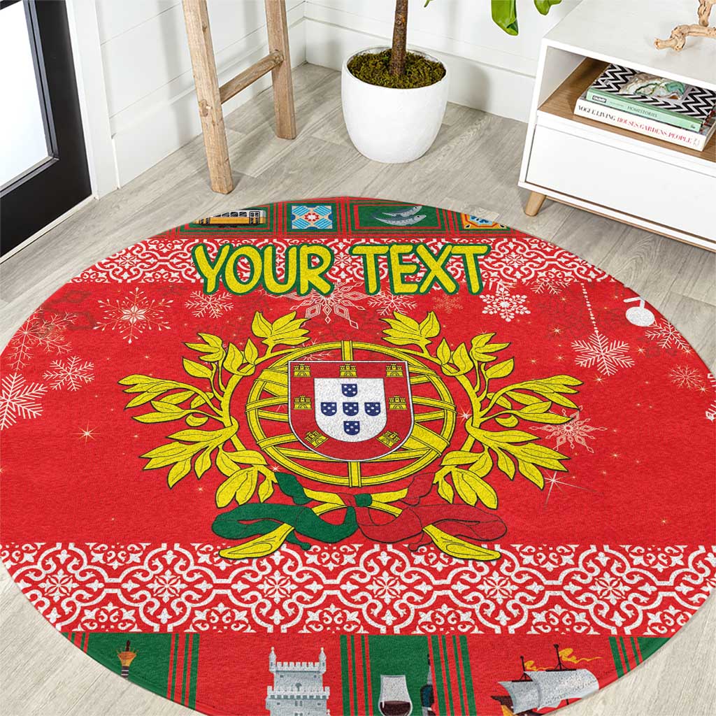 Personalized Portugal Christmas Round Carpet Coat Of Arms - Feliz Natal