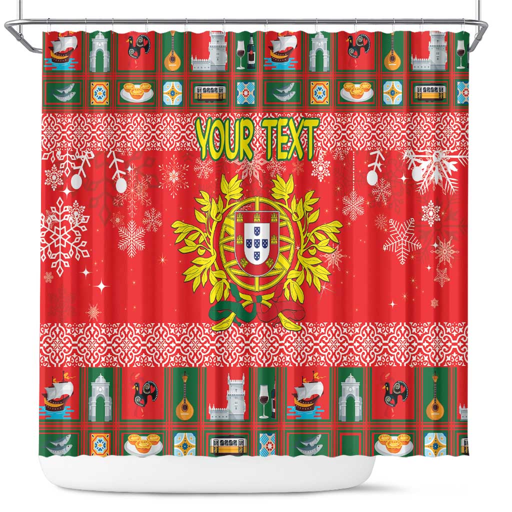 Personalized Portugal Christmas Shower Curtain Coat Of Arms - Feliz Natal