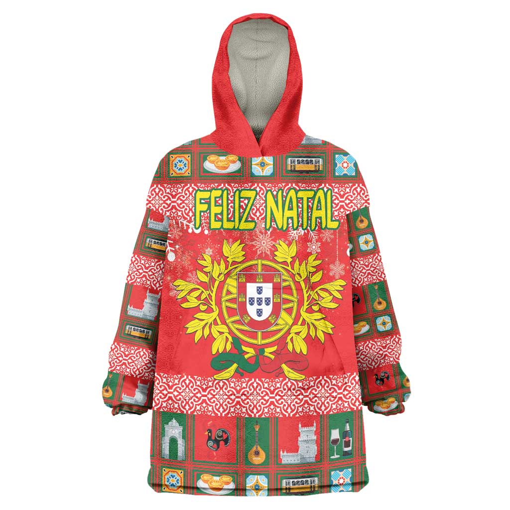 Personalized Portugal Christmas Wearable Blanket Hoodie Coat Of Arms - Feliz Natal - Wonder Print Shop