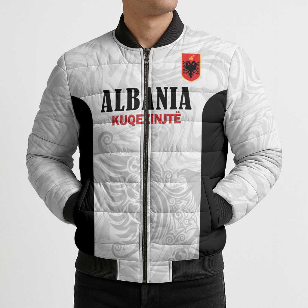 Custom Albania Football Pride Bomber Puffer Jacket Kuqezinjte Eagle White Version - Wonder Print Shop
