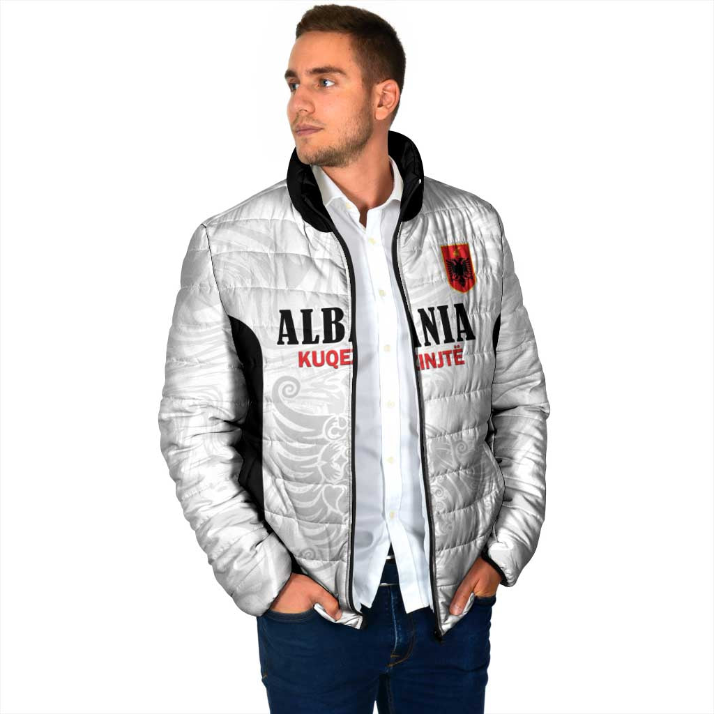 Custom Albania Football Pride Padded Jacket Kuqezinjte Eagle White Version - Wonder Print Shop