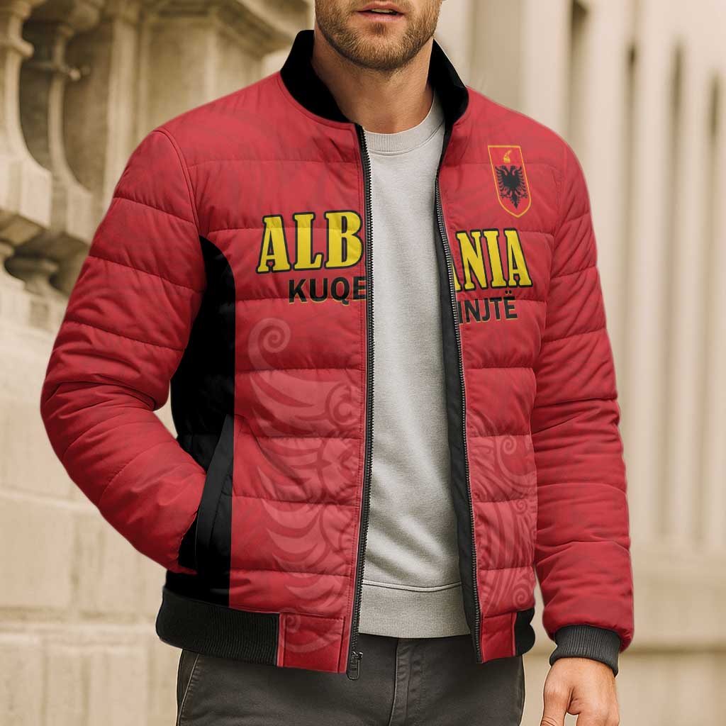 Custom Albania Football Pride Bomber Puffer Jacket Kuqezinjte Eagle Red Version - Wonder Print Shop
