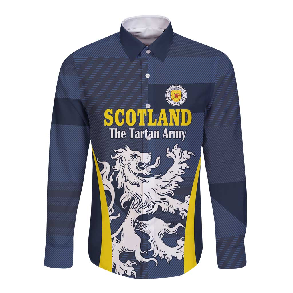 Custom Scotland Football Long Sleeve Button Shirt Scottish Lion Rampant Tartan Fan - Wonder Print Shop