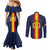 Custom Spain Football Couples Matching Mermaid Dress and Long Sleeve Button Shirt La Roja With Carnation Pattern