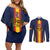 Custom Spain Football Couples Matching Off Shoulder Short Dress and Long Sleeve Button Shirt La Roja With Carnation Pattern