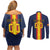 Custom Spain Football Couples Matching Off Shoulder Short Dress and Long Sleeve Button Shirt La Roja With Carnation Pattern