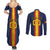 Custom Spain Football Couples Matching Summer Maxi Dress and Long Sleeve Button Shirt La Roja With Carnation Pattern