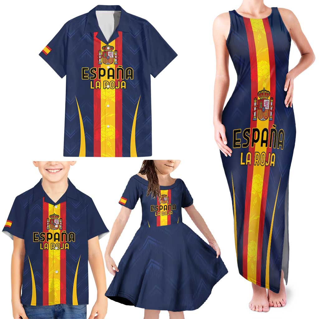 Custom Spain Football Family Matching Tank Maxi Dress and Hawaiian Shirt La Roja With Carnation Pattern